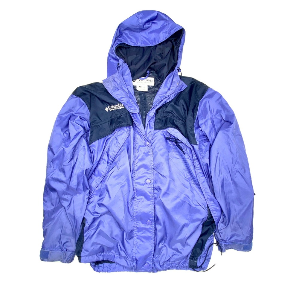 VTG Columbia Womens Zip Up Windbreaker Packable Jacket Blue Sz M Long Sleeve
